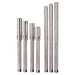 Several stainless-steel submersible pumps of different lengths standing upright, including the Grundfos 6 SQF-3 SQFlex Solar Submersible Pump | 6 GPM | Up To 820Ft