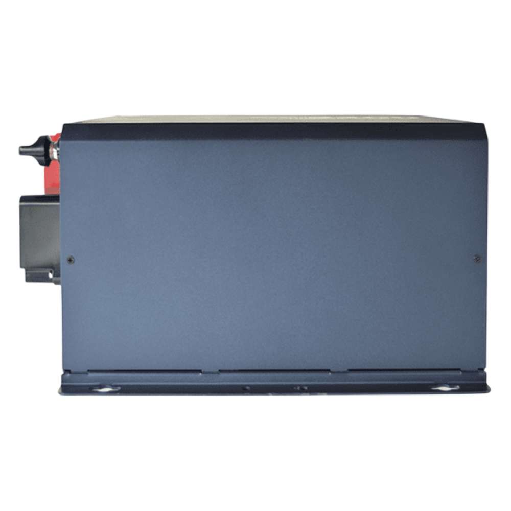 Side of the Samlex America Evolution Series EVO-3012E 3000 Watts 12VDC Pure Sine Inverter/Charger - Export Version with a smooth blue metal surface