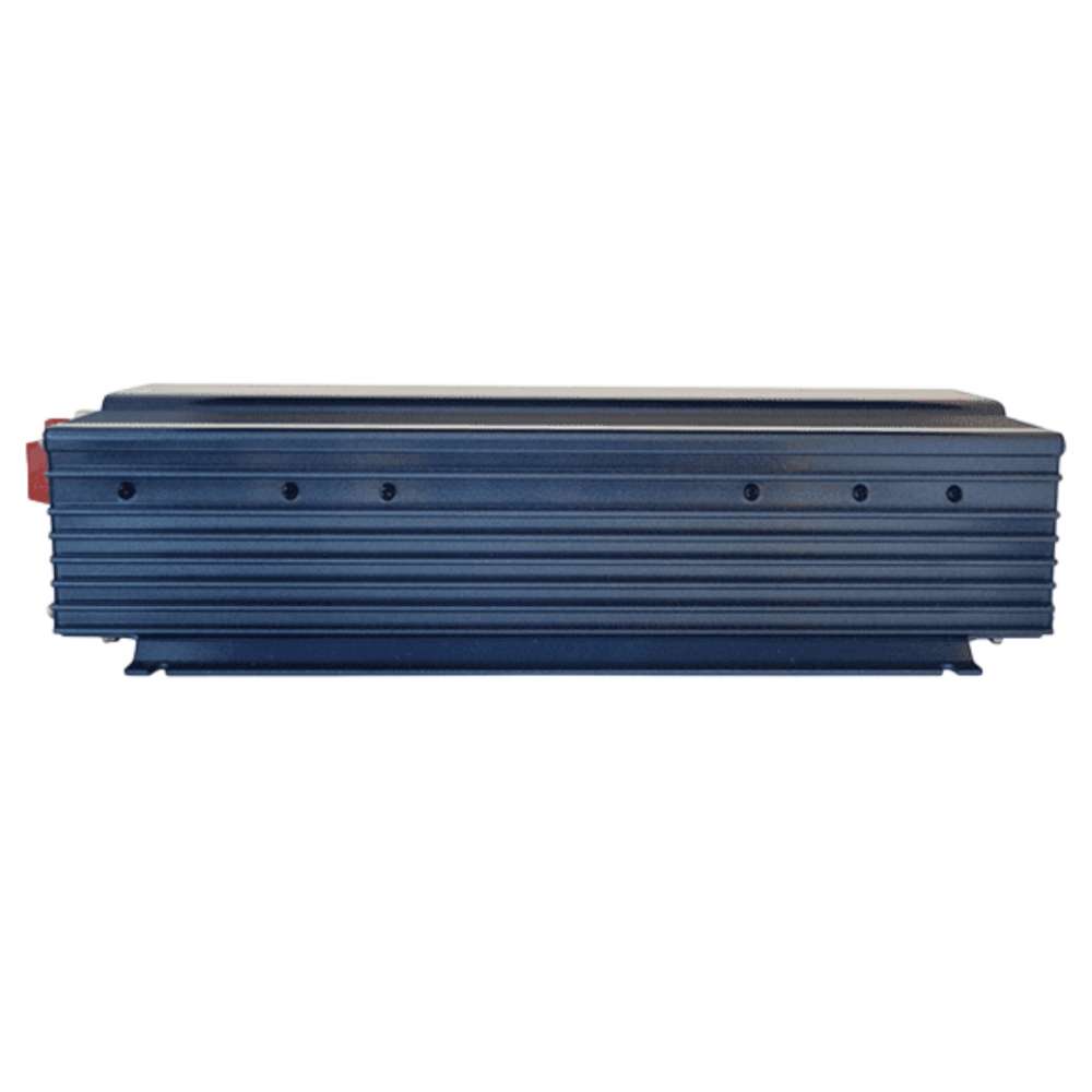 Side view of the Samlex America PST Series PST-100S-24E 1000 Watts 24VDC Pure Sine Inverter - Export Version highlighting its long rectangular shape and ribbed metal housing
