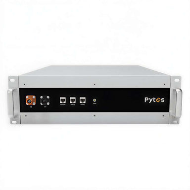 Silver rack-mounted battery module with front ports is shown in the image, labeled Pytes HV48100 Series Rack Type Battery Lithium Battery-151201100052