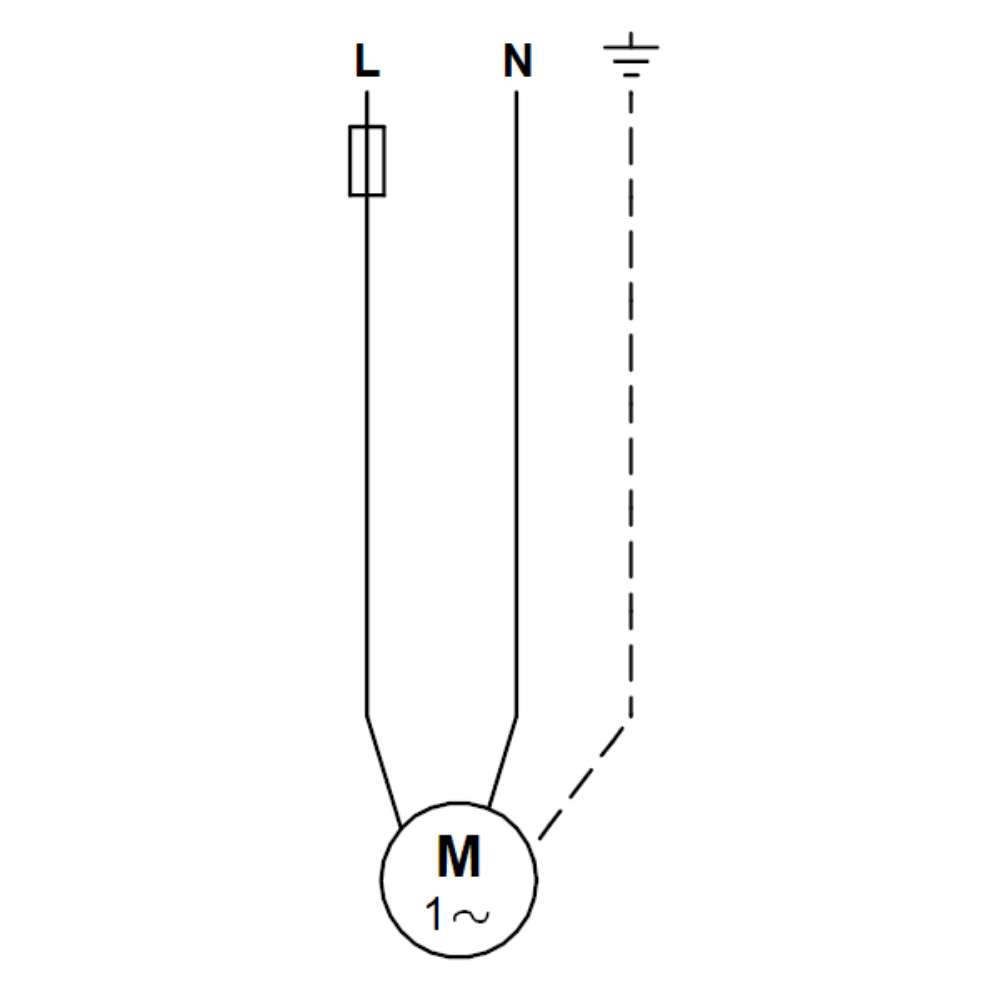 Simple wiring diagram shows live, neutral, and ground connections for the Grundfos 10 SQ07-240 SQ Series Solar Submersible Pump | 10 GPM | 3/4 HP | 240 Ft | 240 VAC
