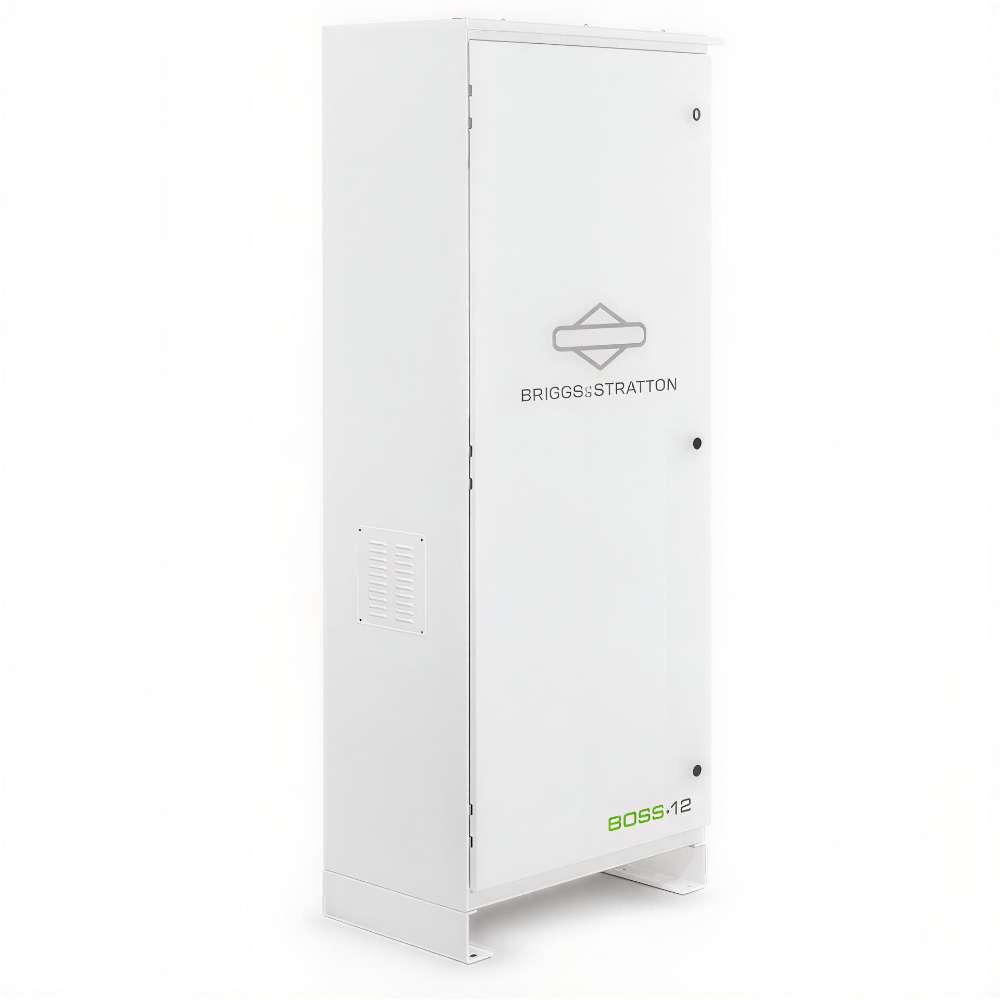 Simpliphi by Briggs & Stratton BOSS-12 Battery Storage Cabinet (Up To 12 Batteries) is a tall white metal cabinet with a front door and ventilation slots