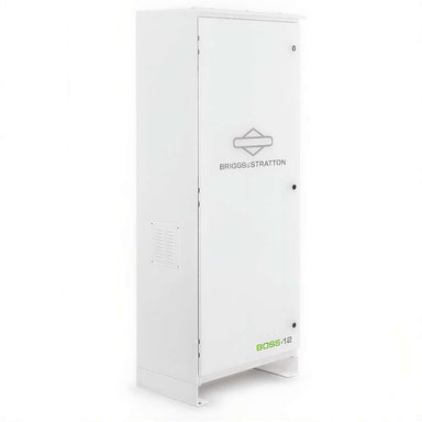 Simpliphi by Briggs & Stratton BOSS-12 Battery Storage Cabinet (Up To 12 Batteries) is a tall white metal cabinet with a front door and ventilation slots