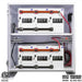 Simpliphi by Briggs & Stratton BOSS-6 Battery Storage Cabinet (Up To 6 Batteries) is shown open with six batteries stacked in two rows inside a white metal cabinet with visible power connections