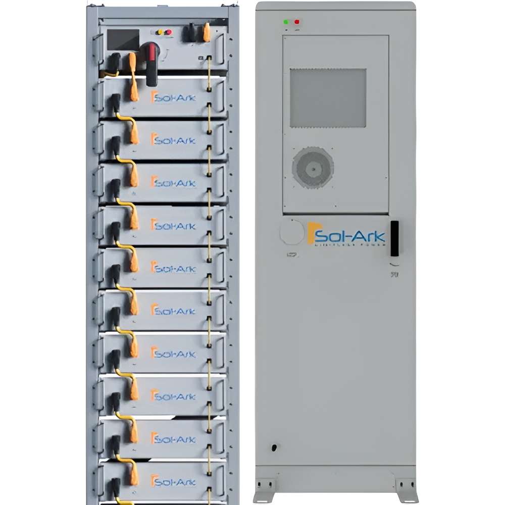 Sol-Ark 40 kWh Indoor Lithium Battery System - L3-HV-40KWH is pictured alongside its control unit, showing the front display screen and safety switches