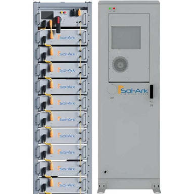 Sol-Ark 40 kWh Indoor Lithium Battery System - L3-HV-40KWH is pictured alongside its control unit, showing the front display screen and safety switches