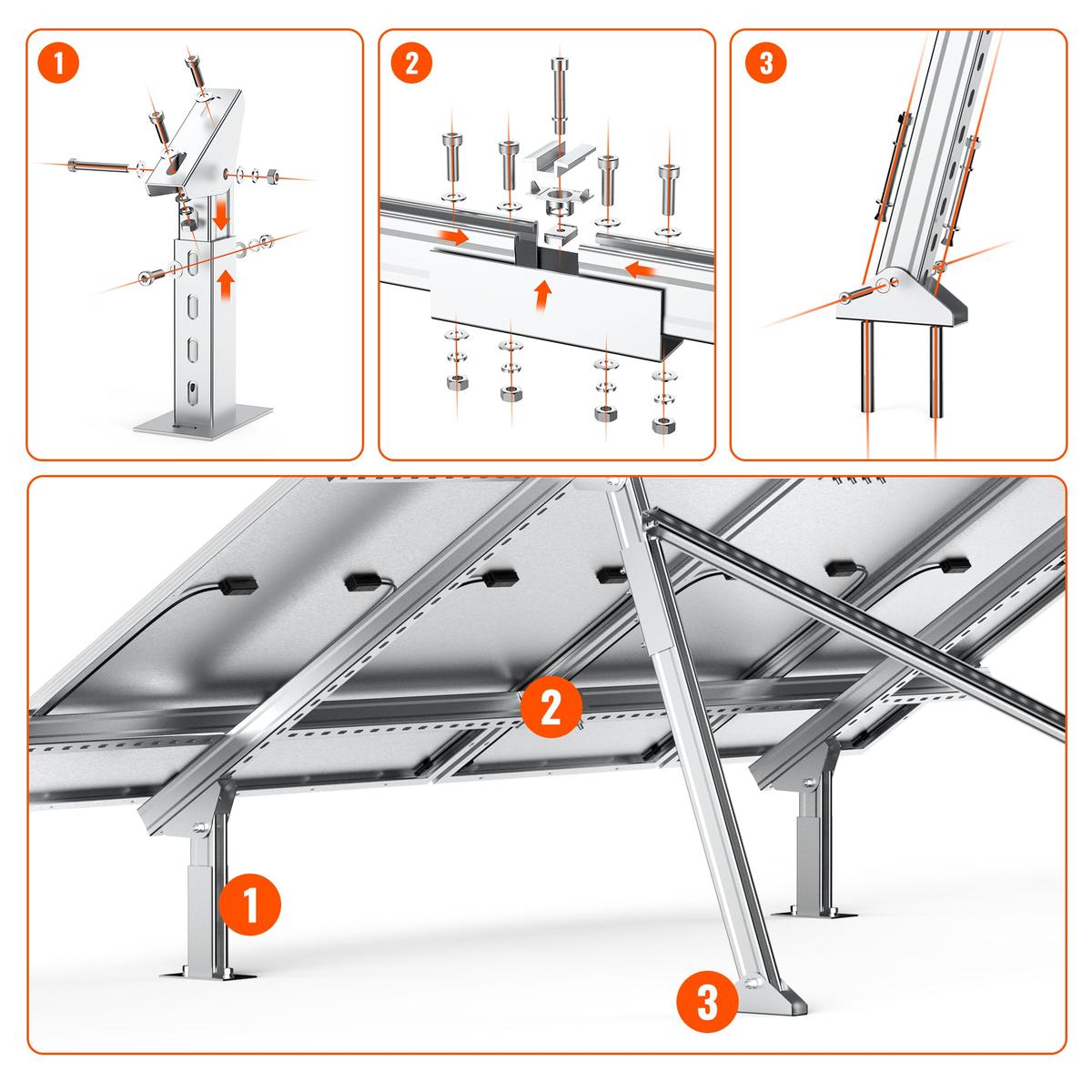 Solar Ground Mount | Fit Mage 100/100 SLIM/Mega 150 | Adjustable, Easy-to-Install Brackets for 1-4 Panels-12
