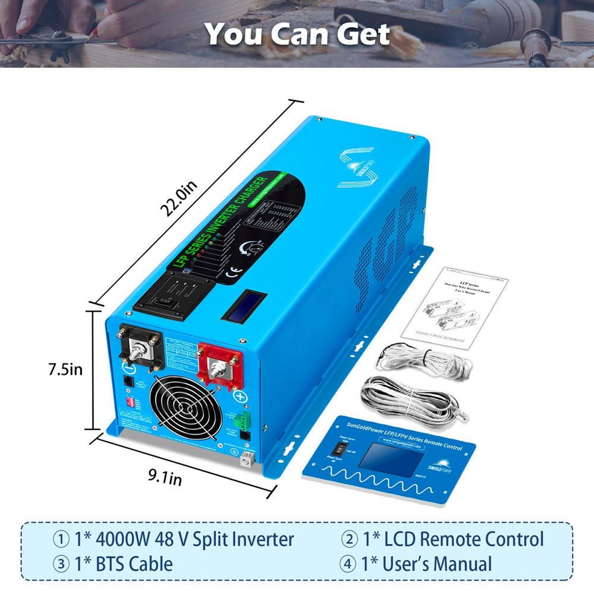 4000W 48V Split Phase Pure Sine Wave Inverter Charger - Dimension View