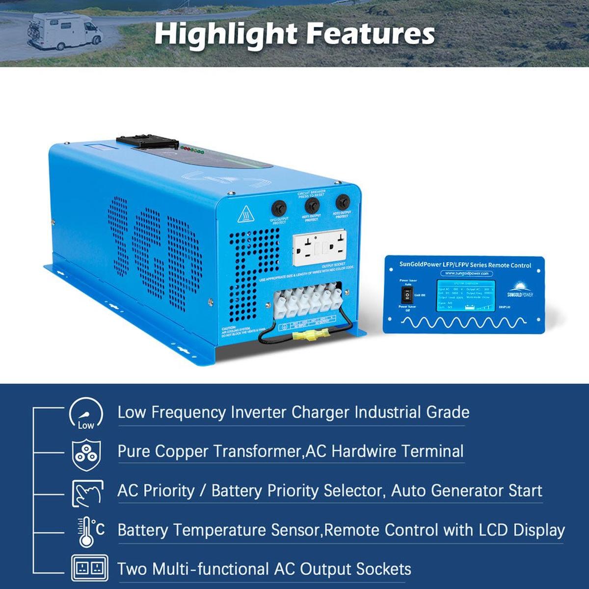 SunGoldPower 4000W 48V Split Phase Pure Sine Wave Inverter Charger - Highlight Features