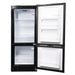 SunStar ST-10RF-B 10 cu.ft. DC/AC Refrigerator - Black appears fully open from the front, clearly showing the separate top fridge compartment and bottom freezer compartment