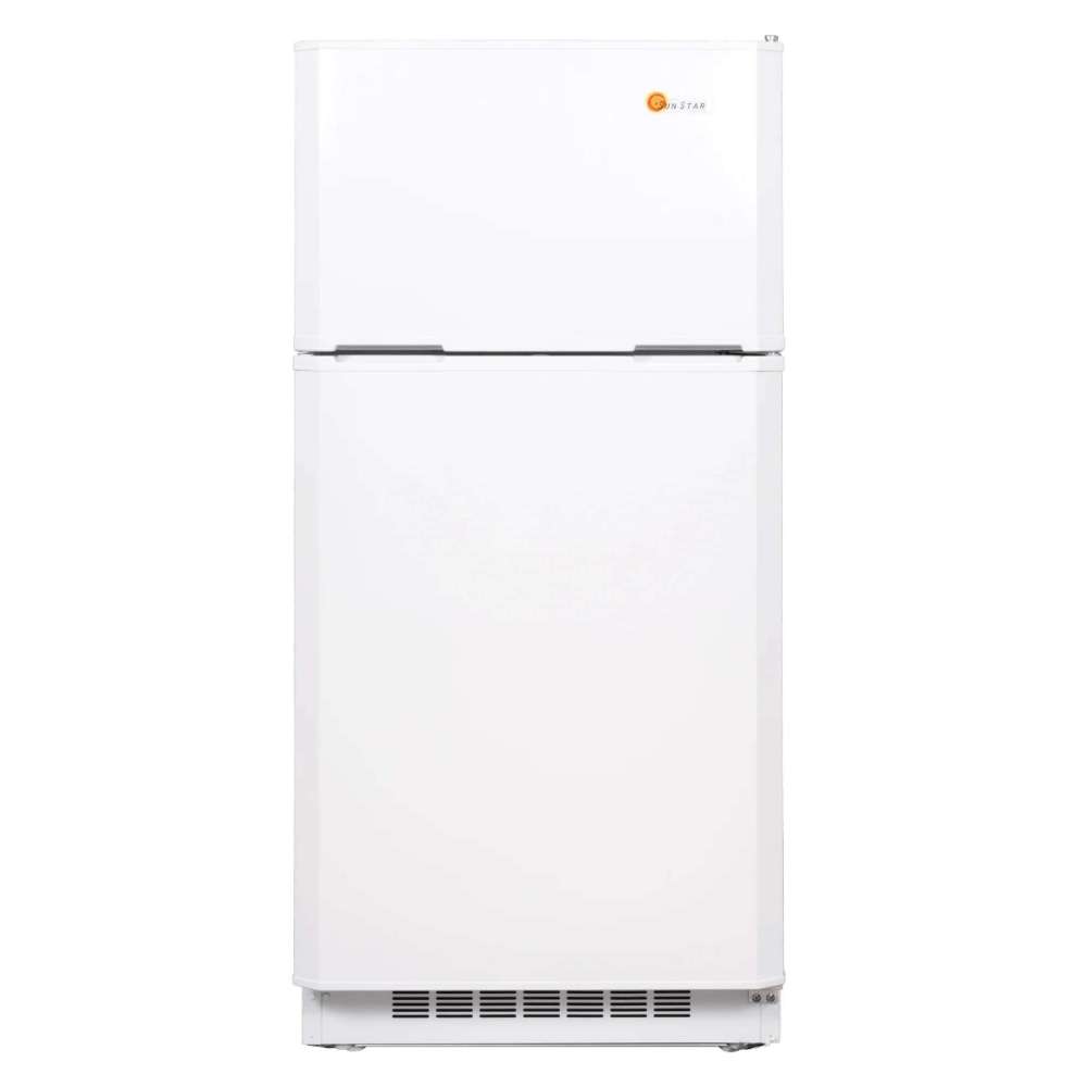 SunStar ST-16RF-W 16 cu.ft. DC/AC Refrigerator - White from a front-left angle giving a sense of its depth and boxy, upright shape