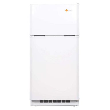 SunStar ST-16RF-W 16 cu.ft. DC/AC Refrigerator - White from a front-left angle giving a sense of its depth and boxy, upright shape