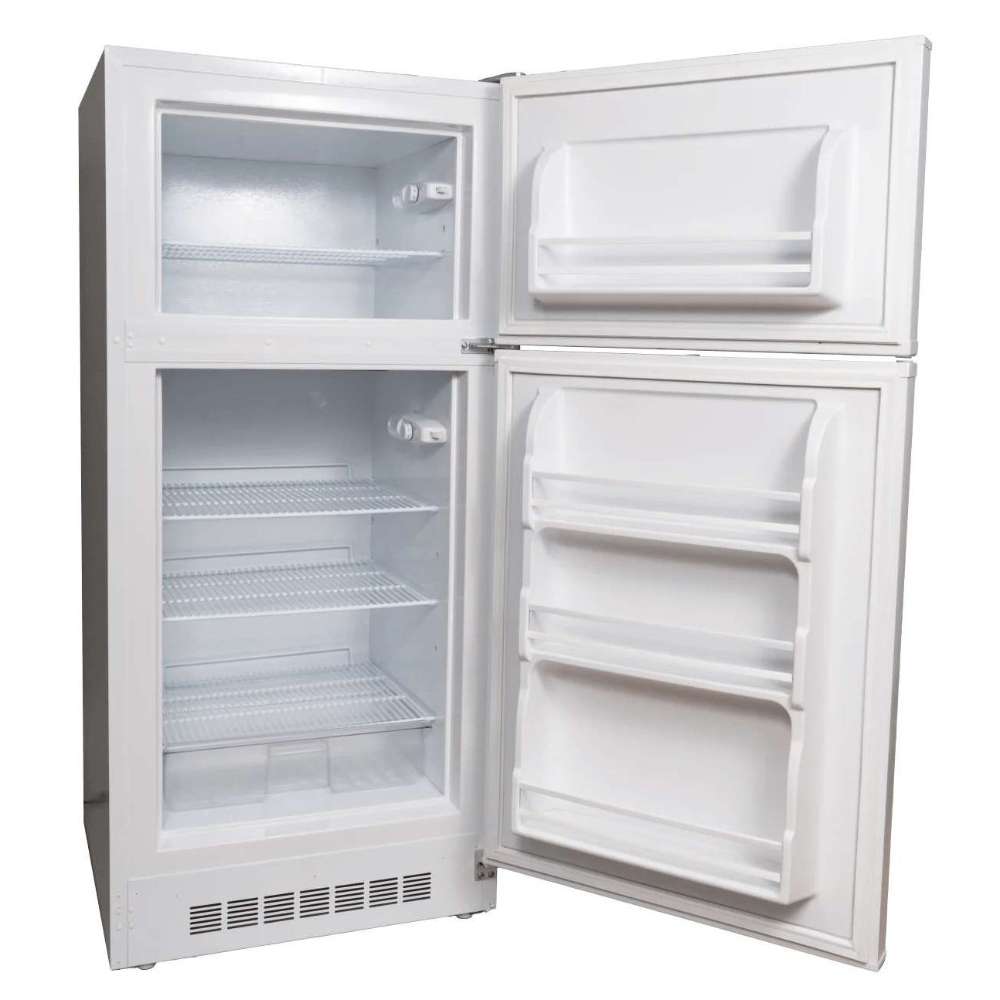 SunStar ST-16RF-W 16 cu.ft. DC/AC Refrigerator - White with doors open again displaying the spacious interior shelves and molded door compartments