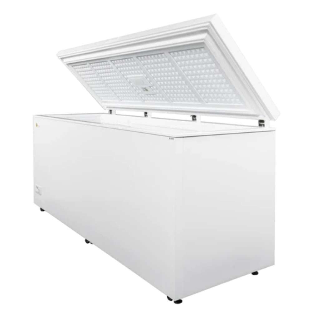 SunStar ST-21CF 21 cu.ft. DC Powered Chest Freezer/Refrigerator is shown with its lid open, revealing a large insulated storage space