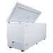 SunStar ST-21CF-AC 21 cu.ft. AC Powered Chest Freezer/Refrigerator is shown from the back with the lid open, revealing vents, wheels, and the cooling unit