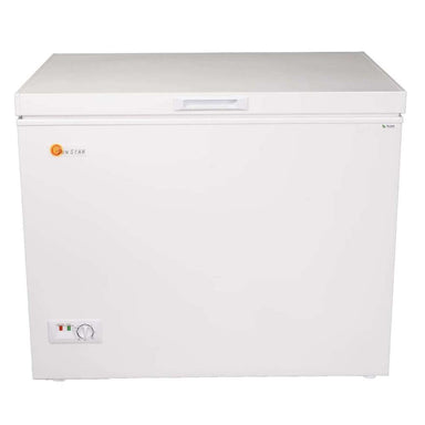 SunStar ST-8CF 8 cu.ft. DC Powered Chest Freezer/Refrigerator shown closed from the front with a simple control panel