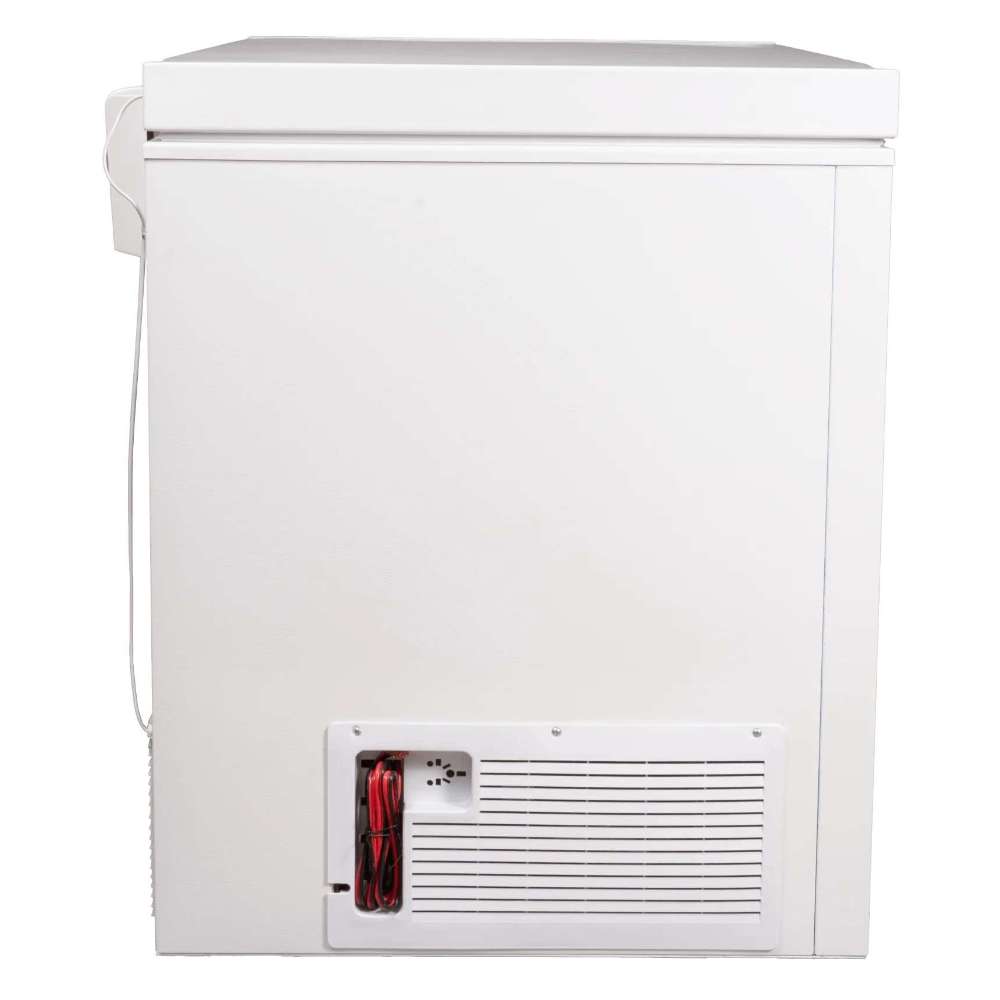 SunStar ST-8CF 8 cu.ft. DC Powered Chest Freezer/Refrigerator viewed from the side, showing the rear ventilation and power area