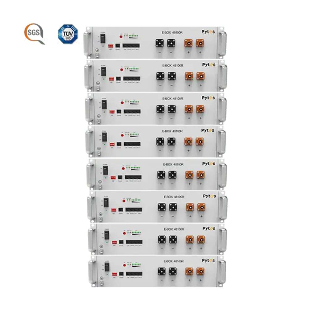 Tall stack of identical rack-mounted units representing Pytes E-Box 48100R 5.12kWH 51.2V 100Ah Lithium Battery Module-110402100129