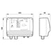 Technical drawing of Grundfos GF96481502-V02 Switch Box showing its front and side dimensions