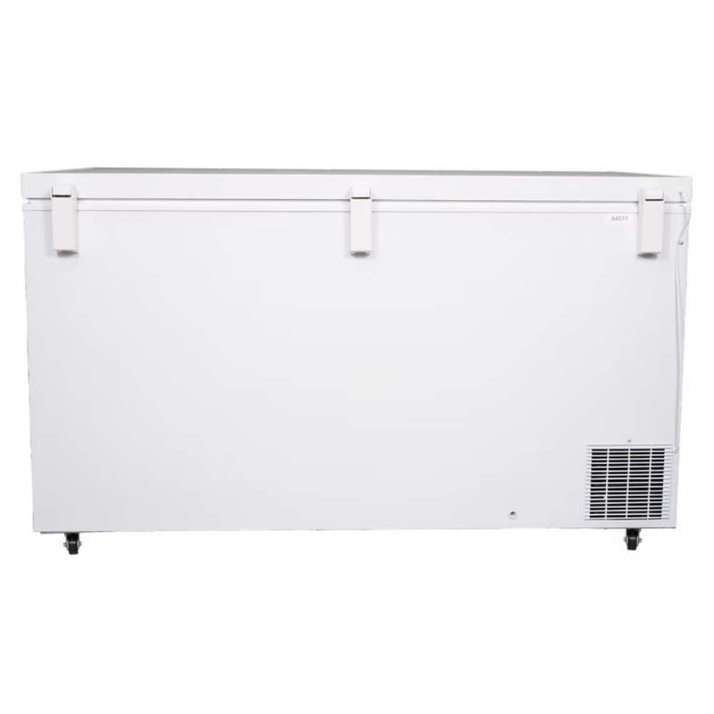 The rear of the SunStar ST-15CF-AC 15 cu.ft. AC Powered Chest Freezer/Refrigerator shows a smooth panel with vents and wheels
