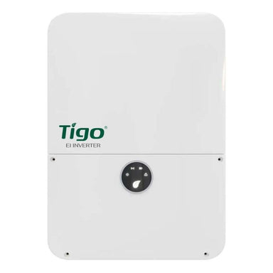 Tigo Energy 7.6kW Storage Hybrid InverterCharger - 601-2107K6-0003 is a white rectangular inverter with the Tigo logo and a circular control panel on the front