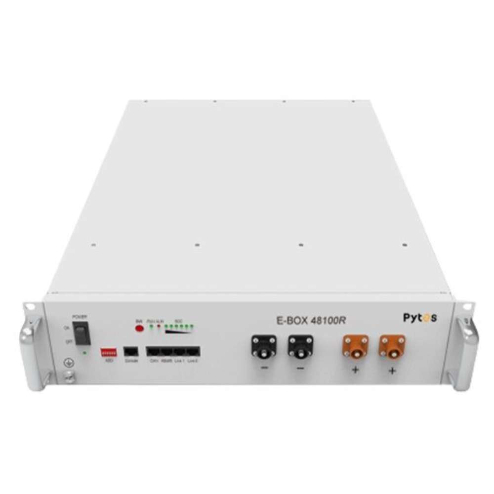 Top-down view highlighting the flat surface and front interface of Pytes E-Box 48100R 5.12kWH 51.2V 100Ah Lithium Battery Module-110402100129