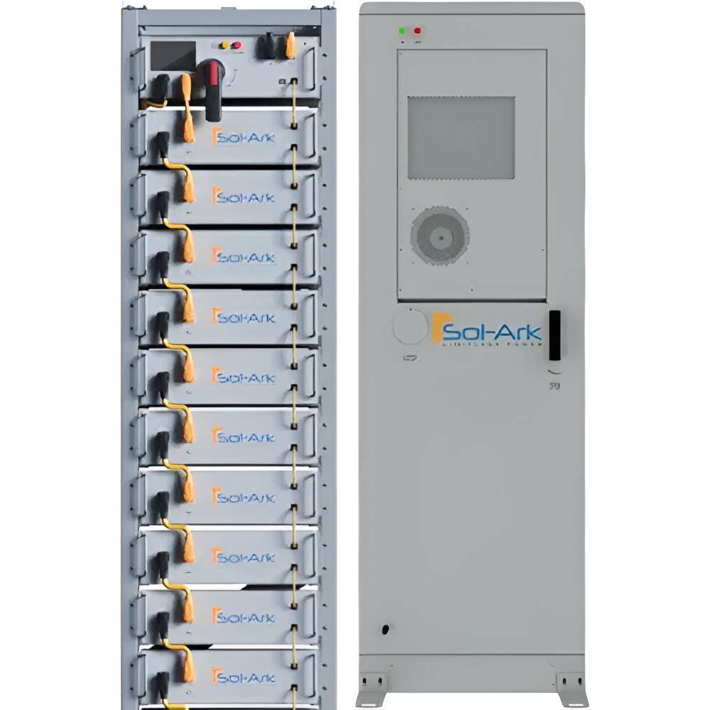 Two cabinets of the Sol-Ark 60 kWh Indoor Lithium Battery System - L3-HV-60KWH, one for batteries and one for control