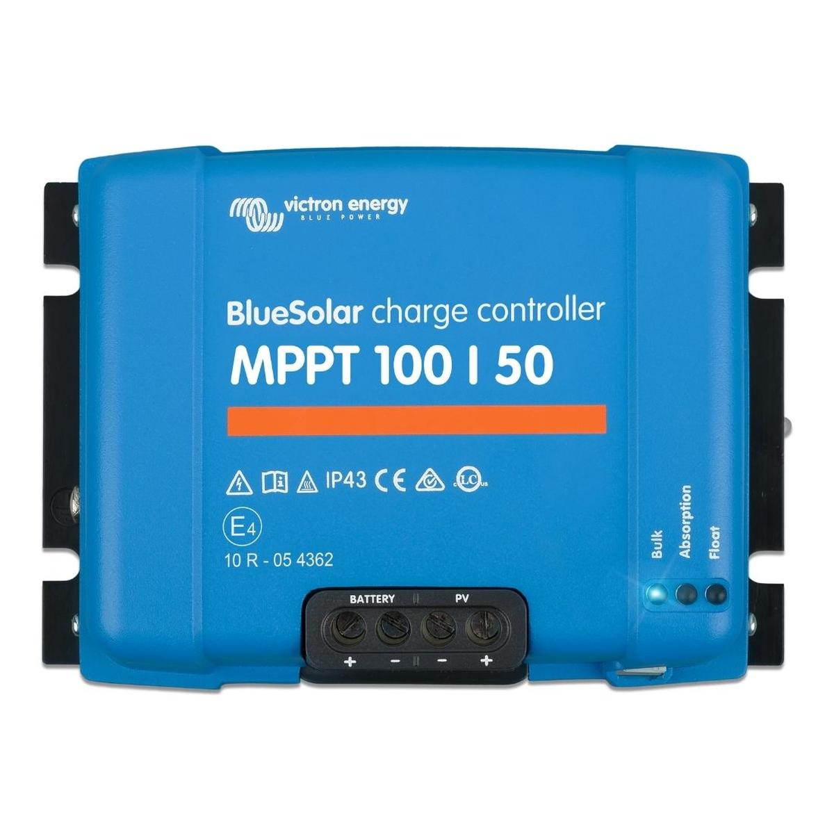 Victron Energy SmartSolar MPPT 100/50 solar charge controller with sleek design and clear labeling.