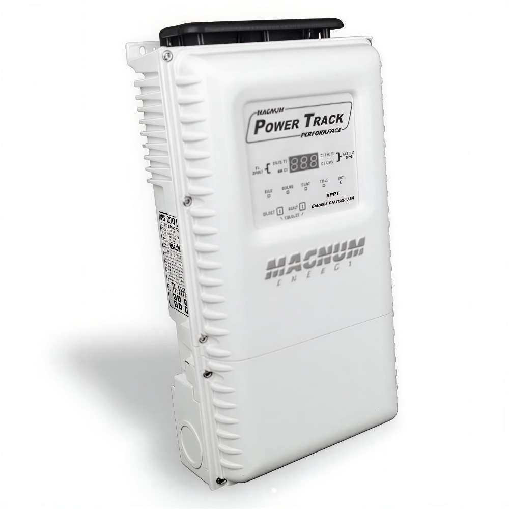White Magnum Energy PT100 100 MPPT Solar Charge Controller with a front digital display