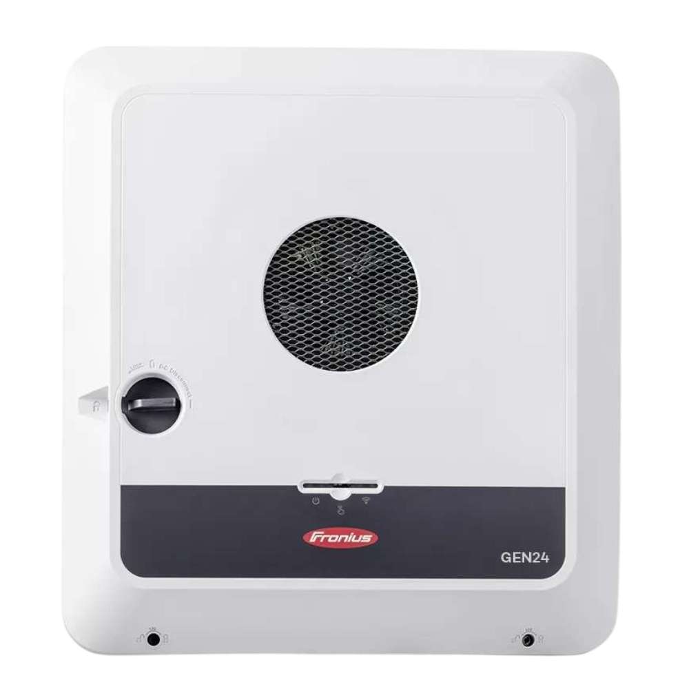 White square inverter with a round vent is shown to represent Fronius Primo GEN24 Plus Inverter-10.0kW-4,210,144,802