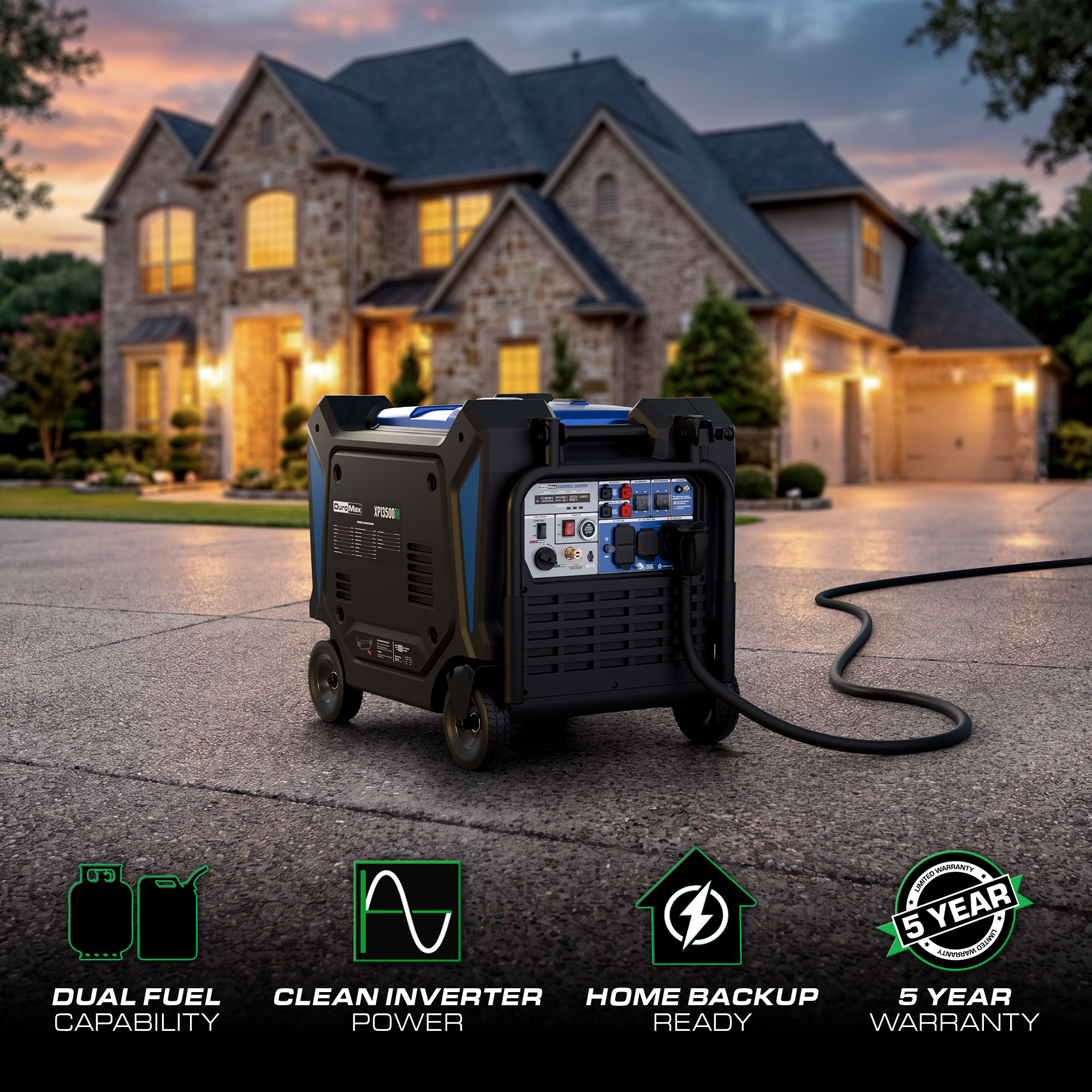 DuroMax XP13500iH dual fuel inverter generator