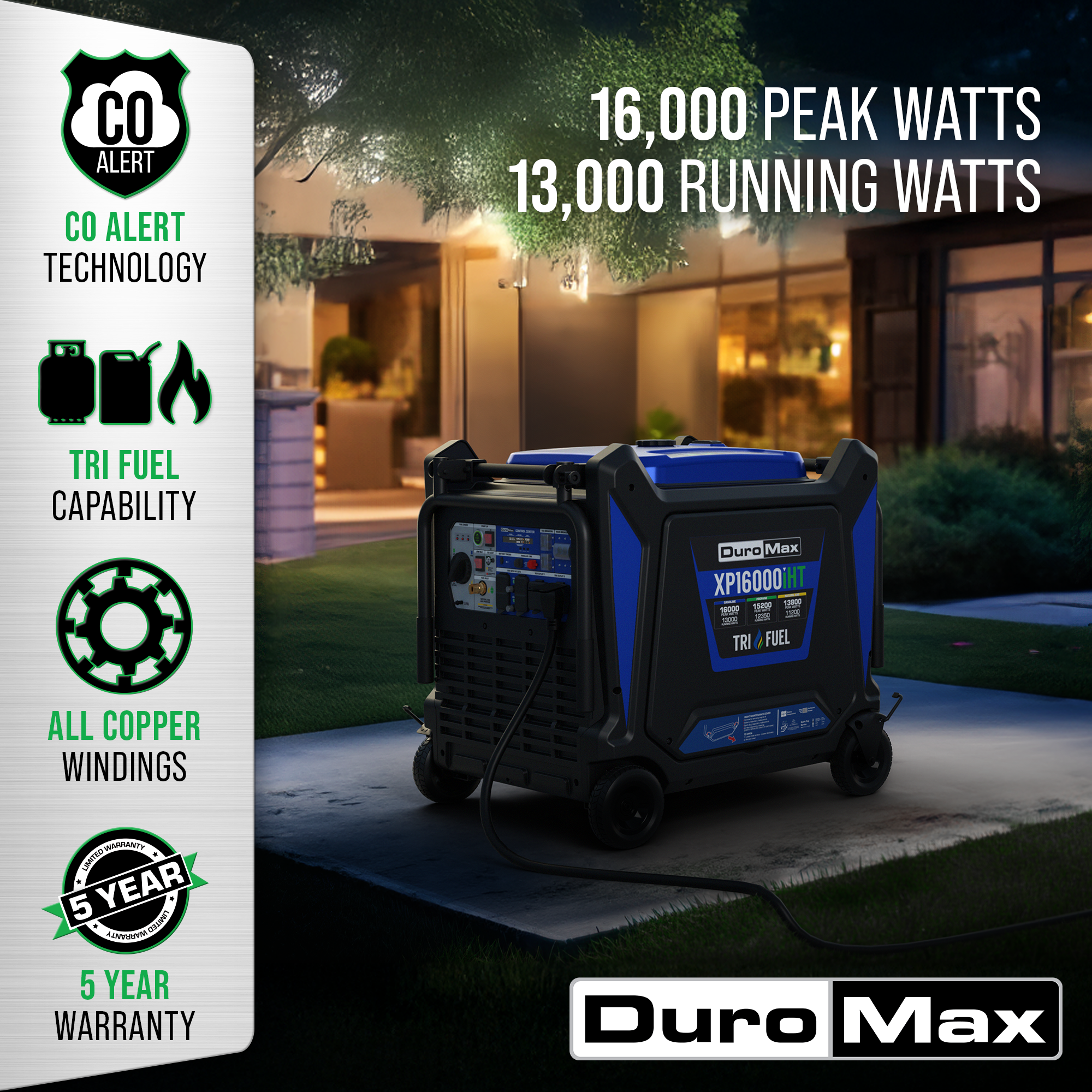 DuroMax XP16000iHT tri fuel inverter generator