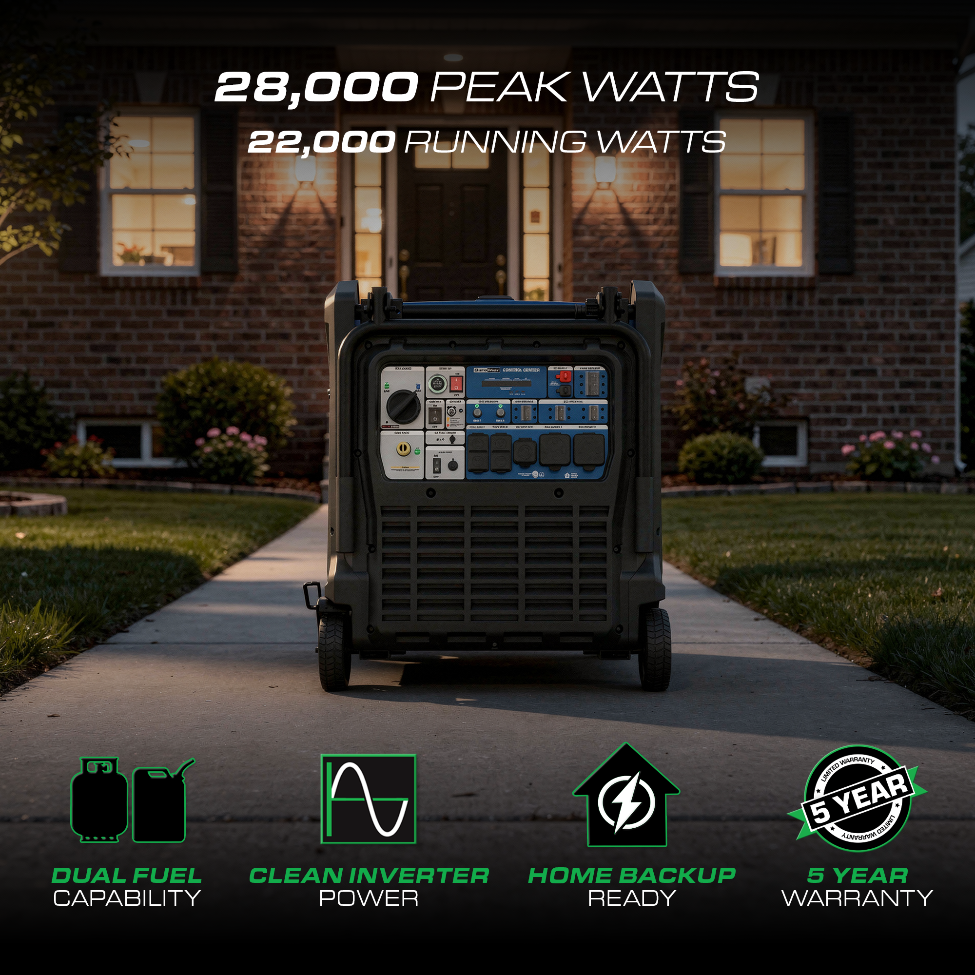 DuroMax XP28000iH dual fuel inverter generator
