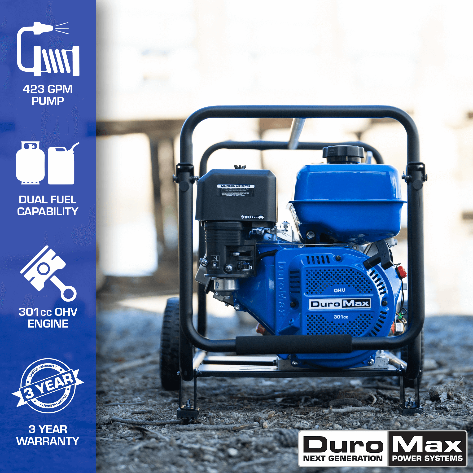 423 GPM 4" Dual Fuel Engine Portable Water Pump