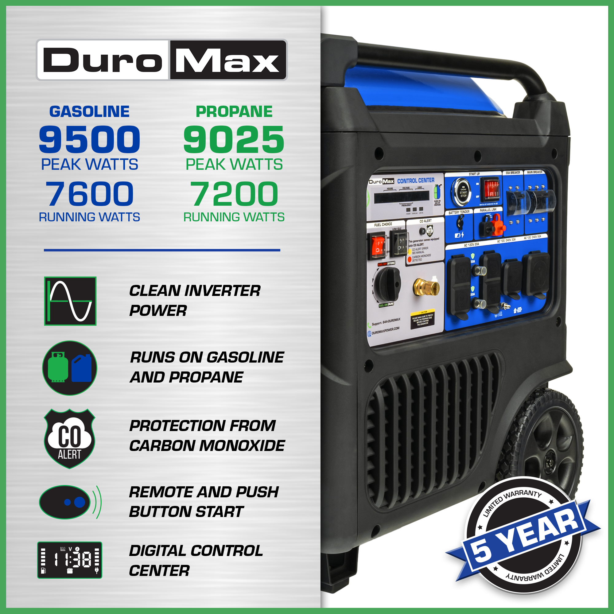 DuroMax XP9500iH dual fuel inverter generator