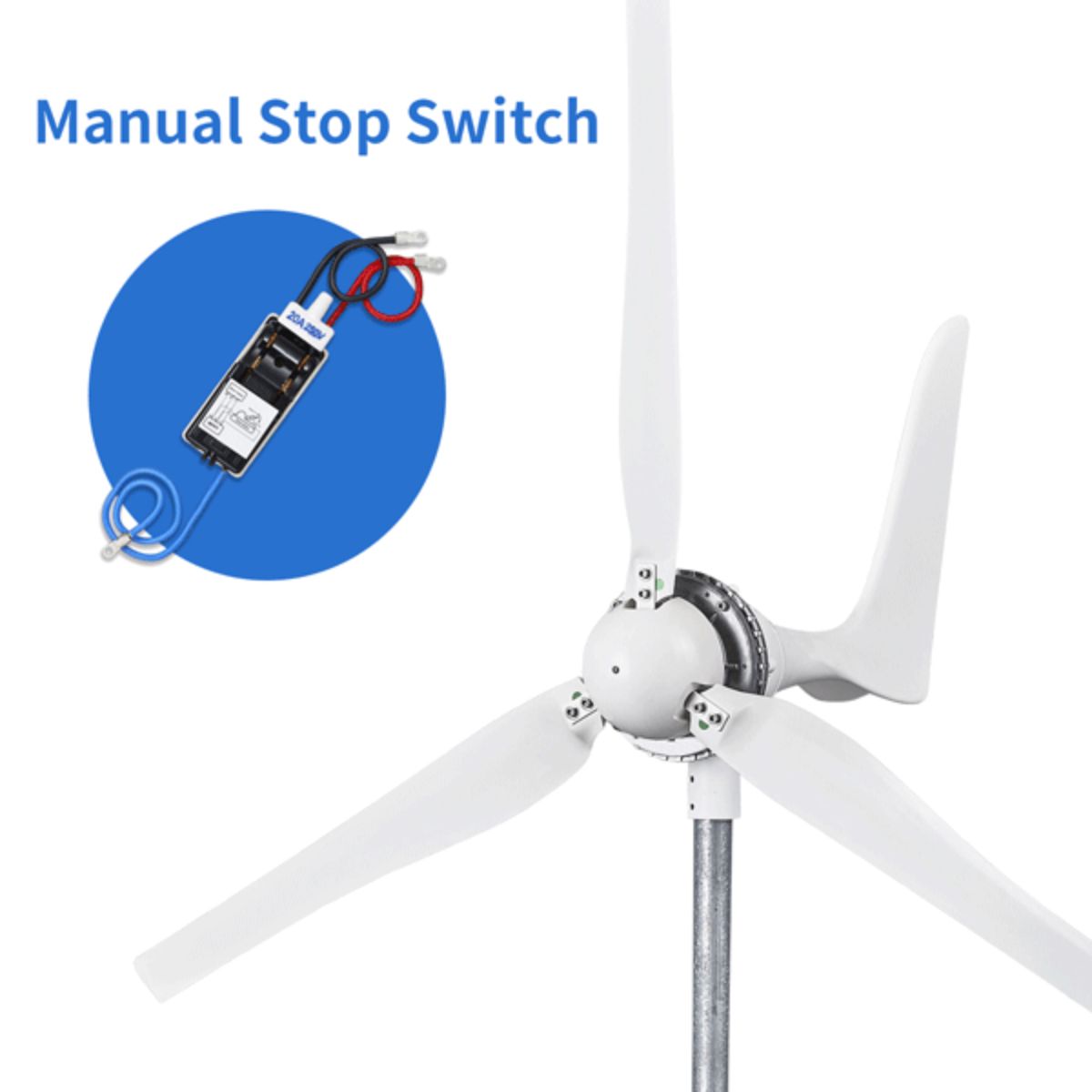 Automaxx 1500W Windmill Turbine Generator Kit displaying its manual stop switch