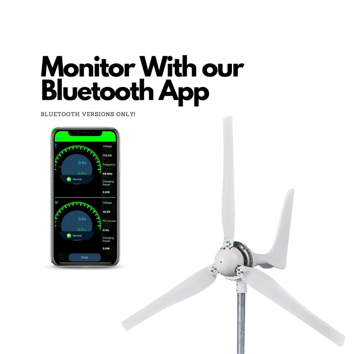 Automaxx 1500W Windmill Turbine Generator Kit featuring its wireless monitoring with its Bluetooth app