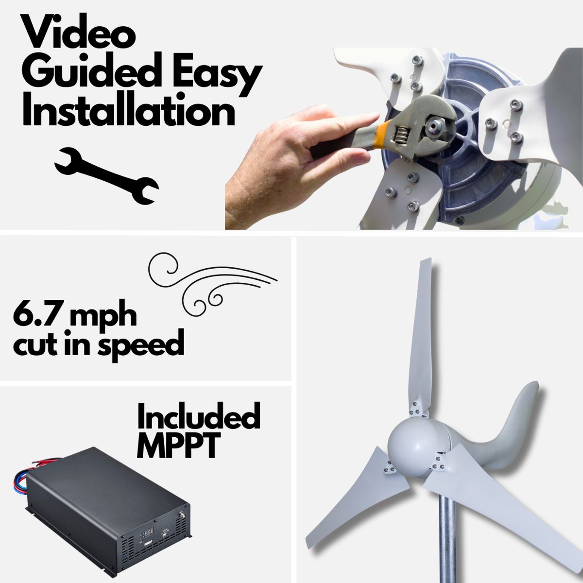 Automaxx Home & Land 400W Windmill Turbine Generator Kit with its 6.7 mph cut in speed and included MPPT