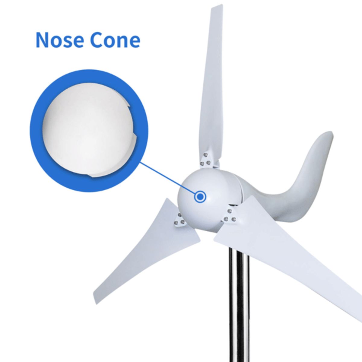 Automaxx Home & Land 400W Windmill Turbine Generator Kit displaying its nose cone part of the device