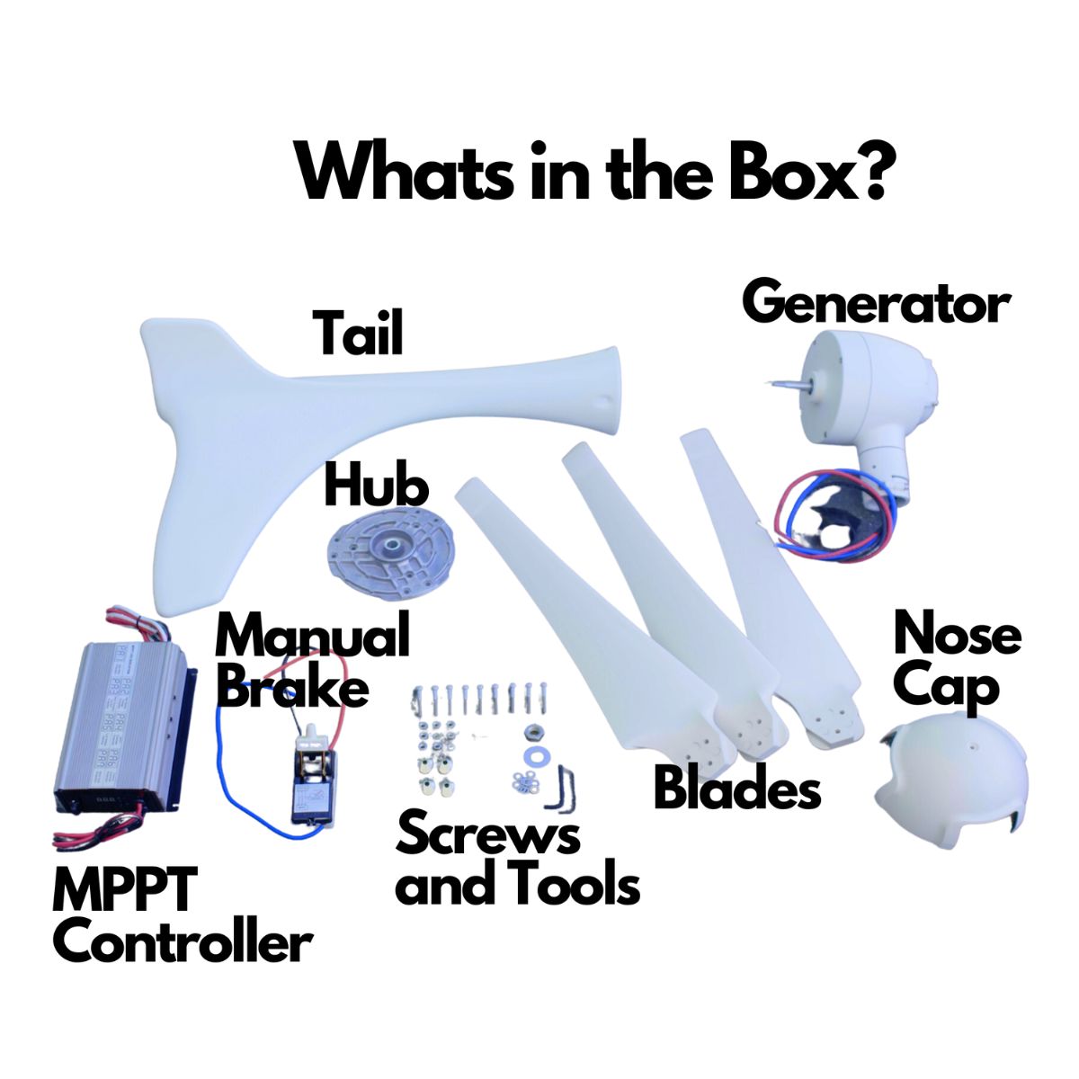 Automaxx Home & Land 400W Windmill Turbine Generator Kit displaying its product inclusions