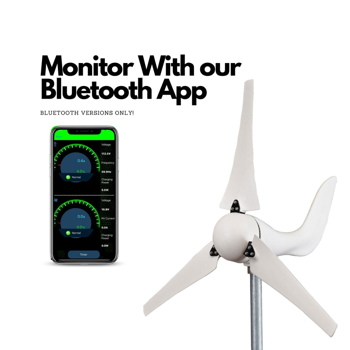 Automaxx Home & Land 400W Windmill Turbine Generator Kit featuring its wireless monitoring  with its Bluetooth app