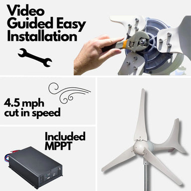 Automaxx 600W Home Windmill Turbine Generator Kit with its 4.5 mph cut in speed and included MPPT