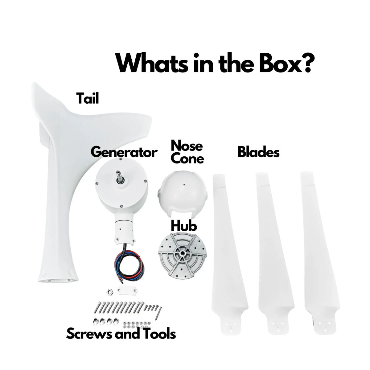 Automaxx 600W Home Windmill Turbine Generator Kit displaying its product inclusions