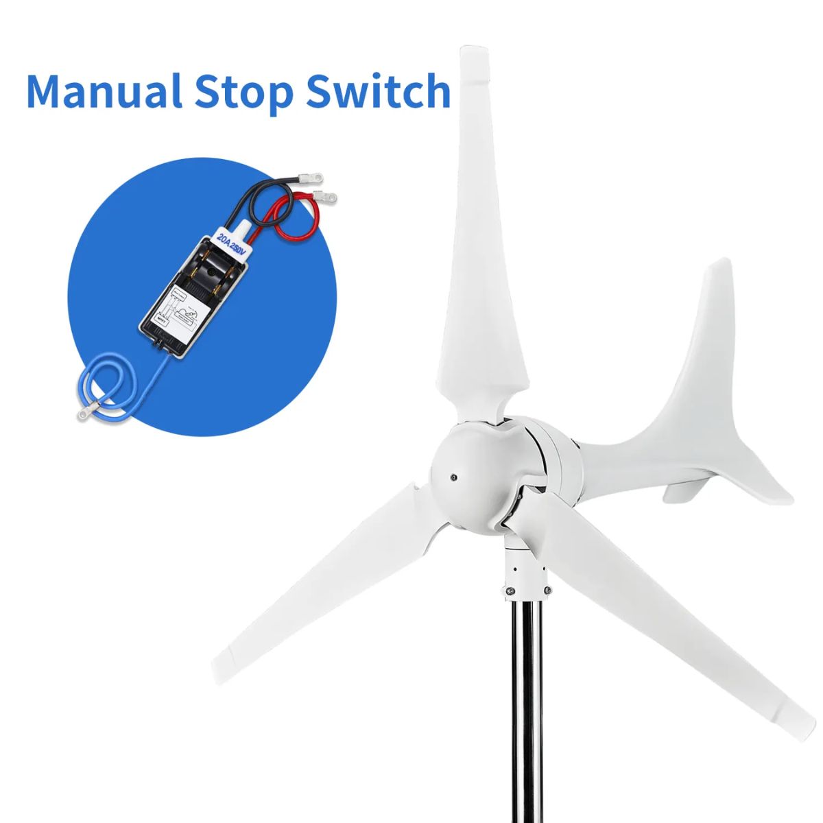 Automaxx 600W Home Windmill Turbine Generator Kit displaying its manual stop switch