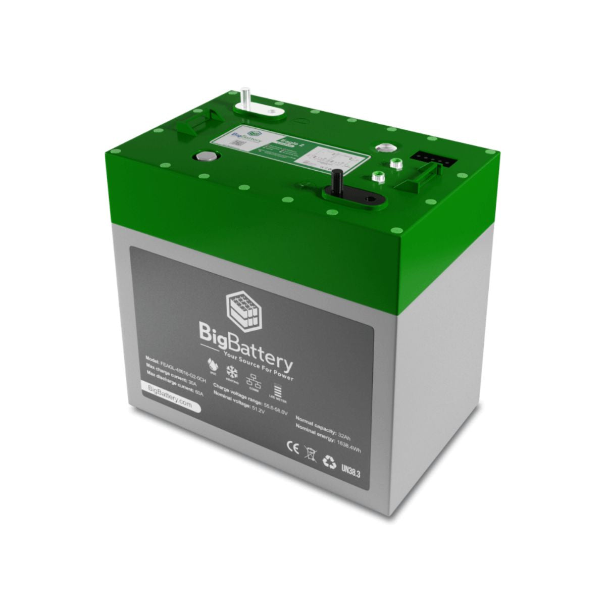 Right side view of BigBattery FEAGL-48016-G2-0CH LiFePO4 48V-1.63kWh EAGLE 2 Battery