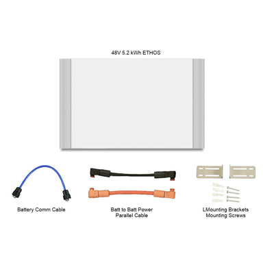 BigBattery FETHS-48051-G1 48V-5.12kWh ETHOS Stackable Battery Module diplaying its product components