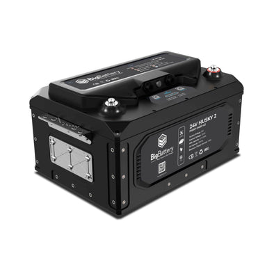 BigBattery FHSKY-24051-G2 200Ah-24V LiFePO4 HUSKY 2 Battery displaying its black color scheme, and its compact and durable build