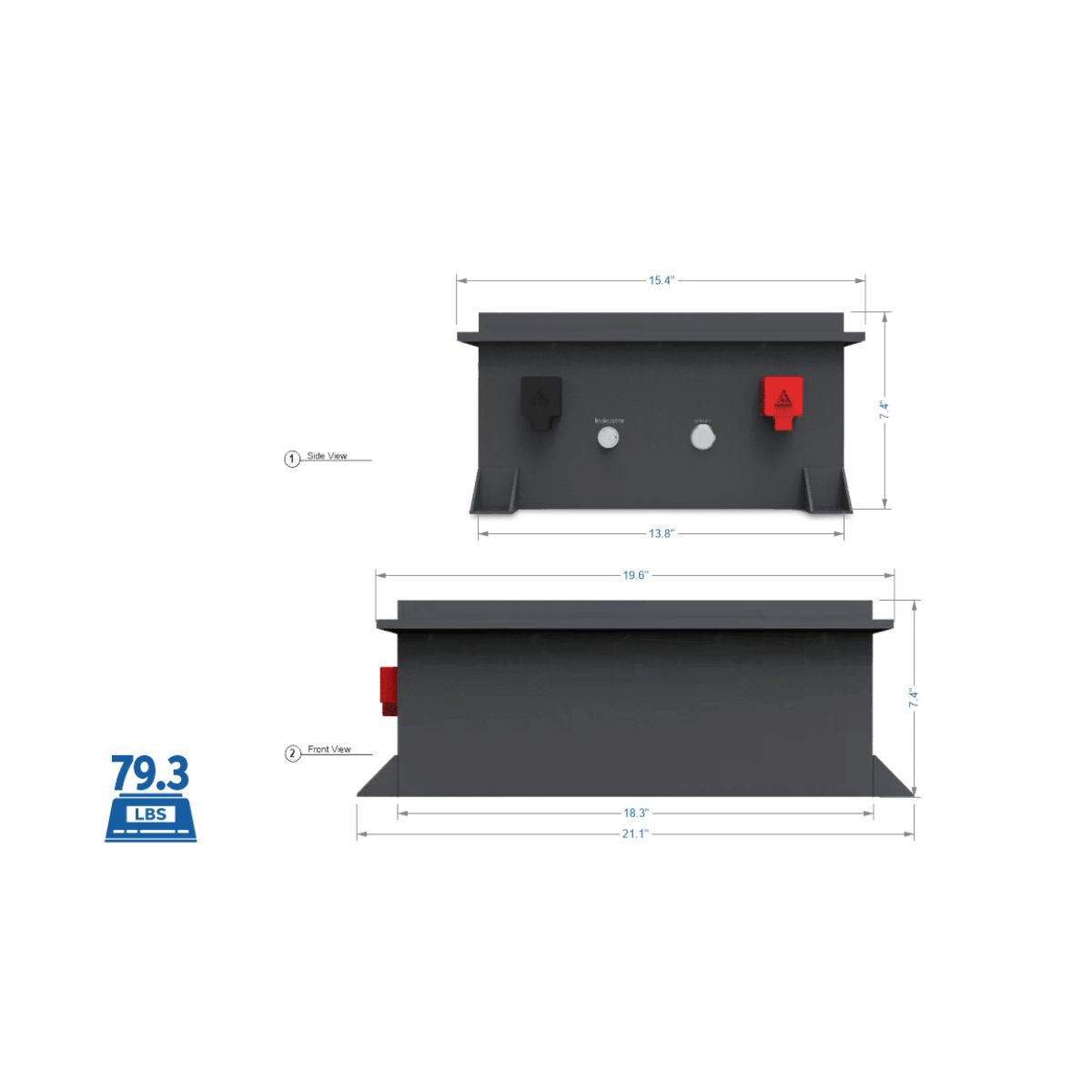 BigBattery FRPTR-36038-G2 LiFePO4 36V-3.84kWh RAPTOR 2 Battery displaying its product dimension and weight