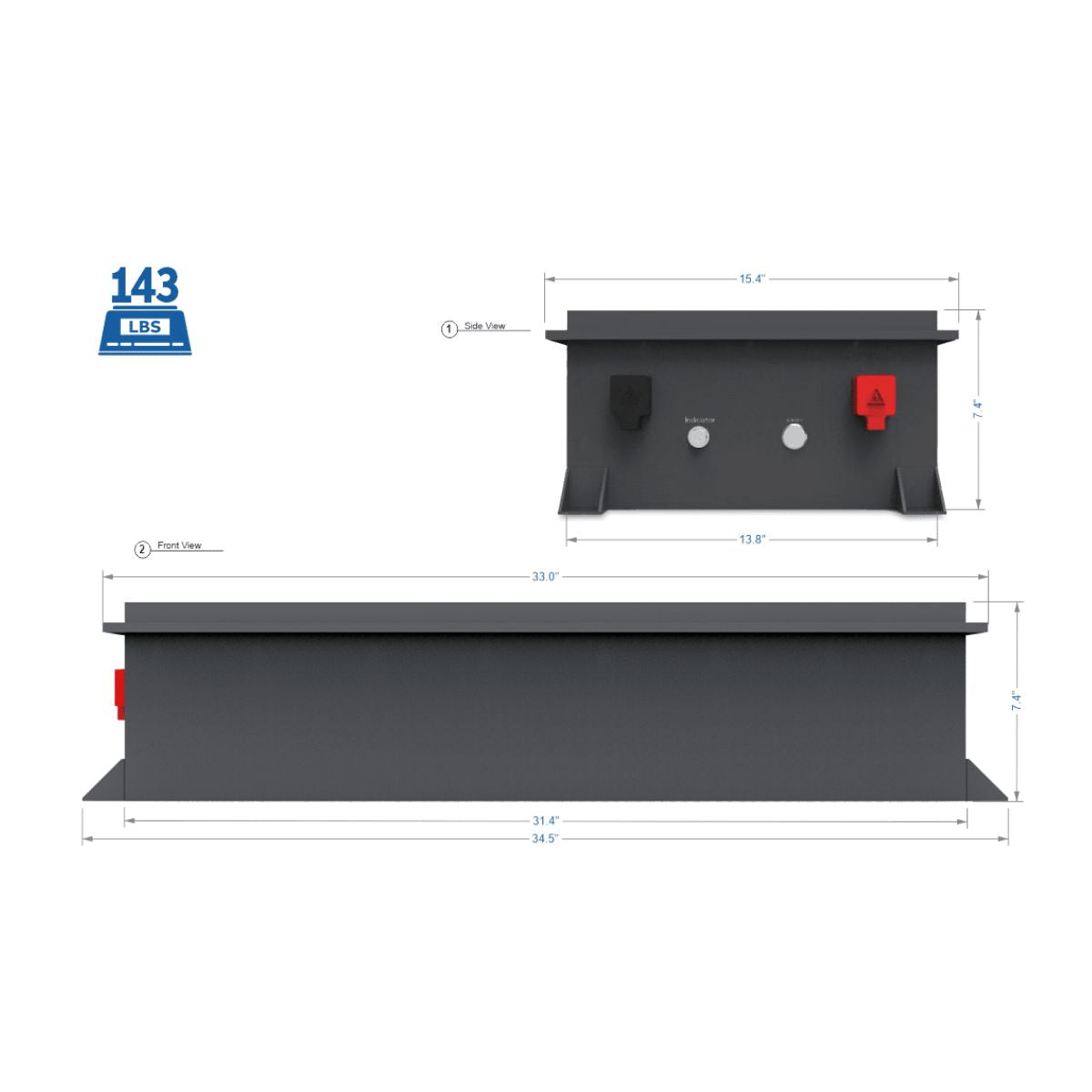 BigBattery FRPTR-72076-G2 72V-7.68kWh LiFePO4 RAPTOR 2 Battery displaying its product dimension and weight