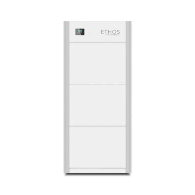 BigBattery K0950 48V-15.3KWH (3 Module) ETHOS Battery displaying its 3 modular battery and the control module at the top with its all white color scheme